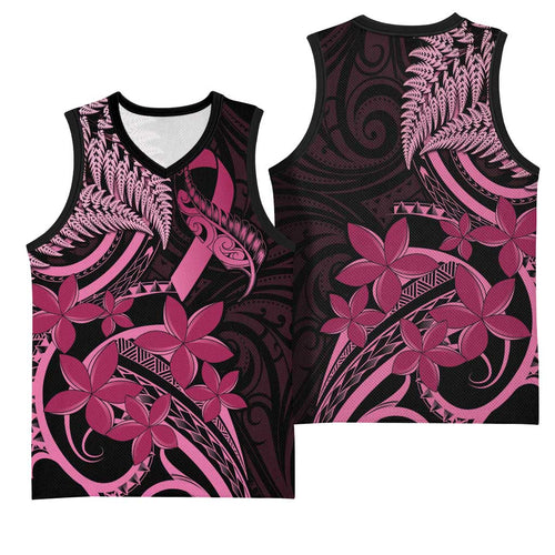 Aotearoa Maori Basketball Jersey Pink Fern Ribbons on Black - Aussie Hoodie