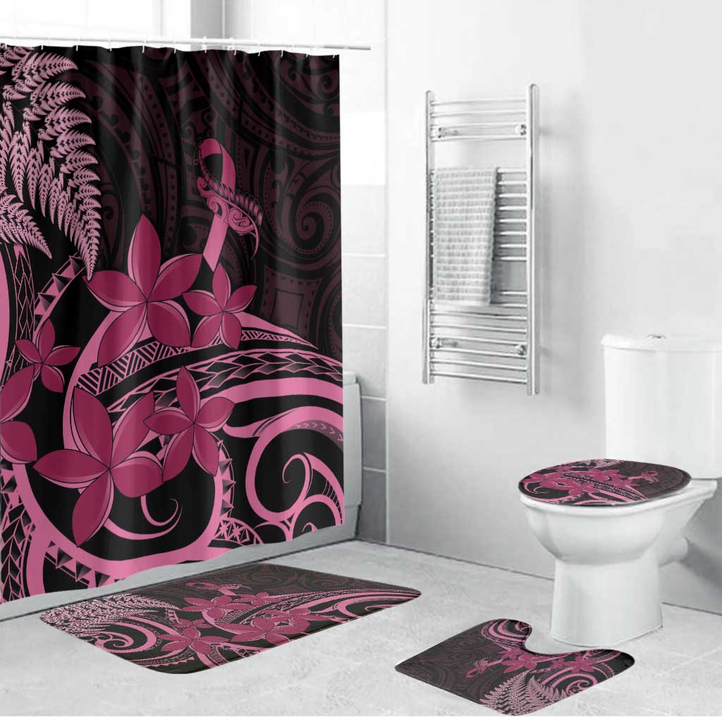 Aotearoa Maori Bathroom Set Pink Fern Ribbons on Black - Aussie Hoodie