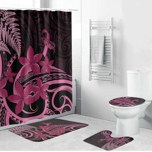 Aotearoa Maori Bathroom Set Pink Fern Ribbons on Black - Aussie Hoodie