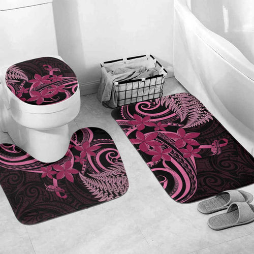 Aotearoa Maori Bathroom Set Pink Fern Ribbons on Black - Aussie Hoodie