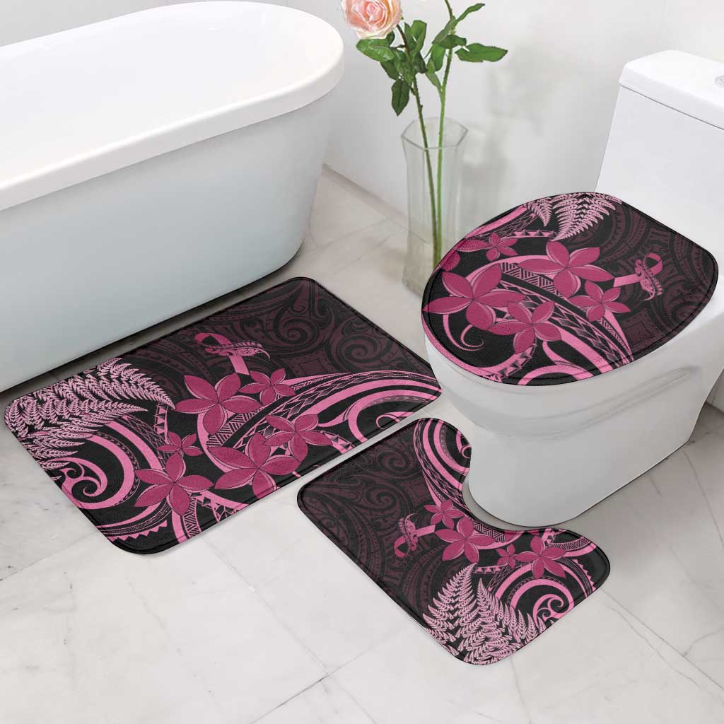 Aotearoa Maori Bathroom Set Pink Fern Ribbons on Black - Aussie Hoodie