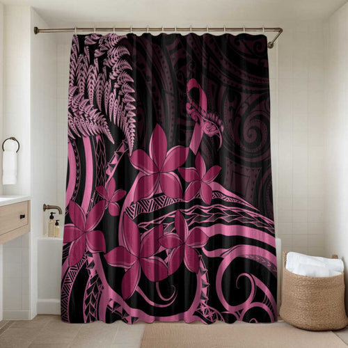 Aotearoa Maori Bathroom Set Pink Fern Ribbons on Black - Aussie Hoodie