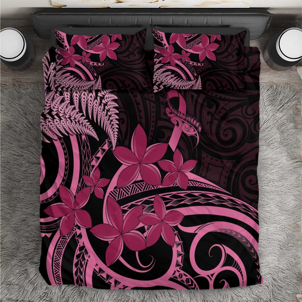 Aotearoa Maori Bedding Set Pink Fern Ribbons on Black - Aussie Hoodie