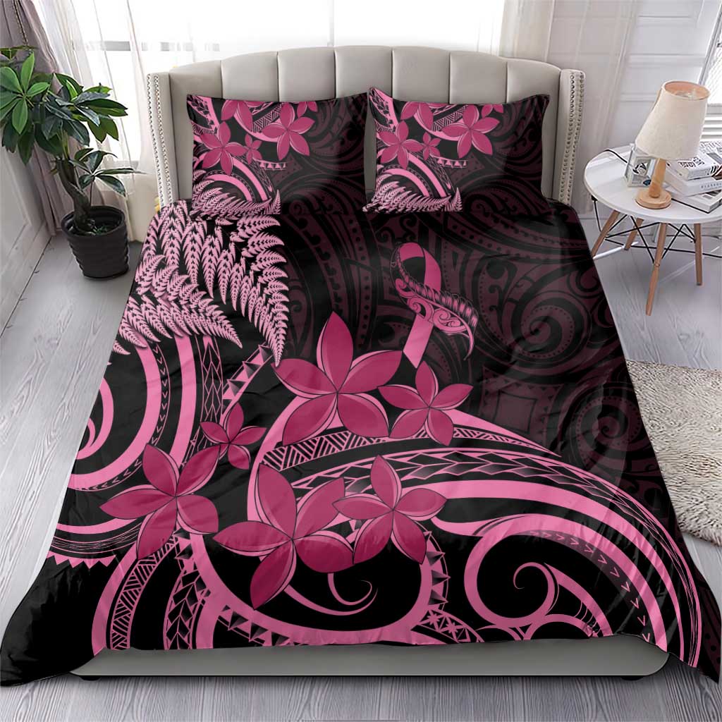 Aotearoa Maori Bedding Set Pink Fern Ribbons on Black - Aussie Hoodie