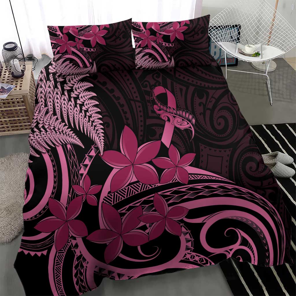 Aotearoa Maori Bedding Set Pink Fern Ribbons on Black - Aussie Hoodie