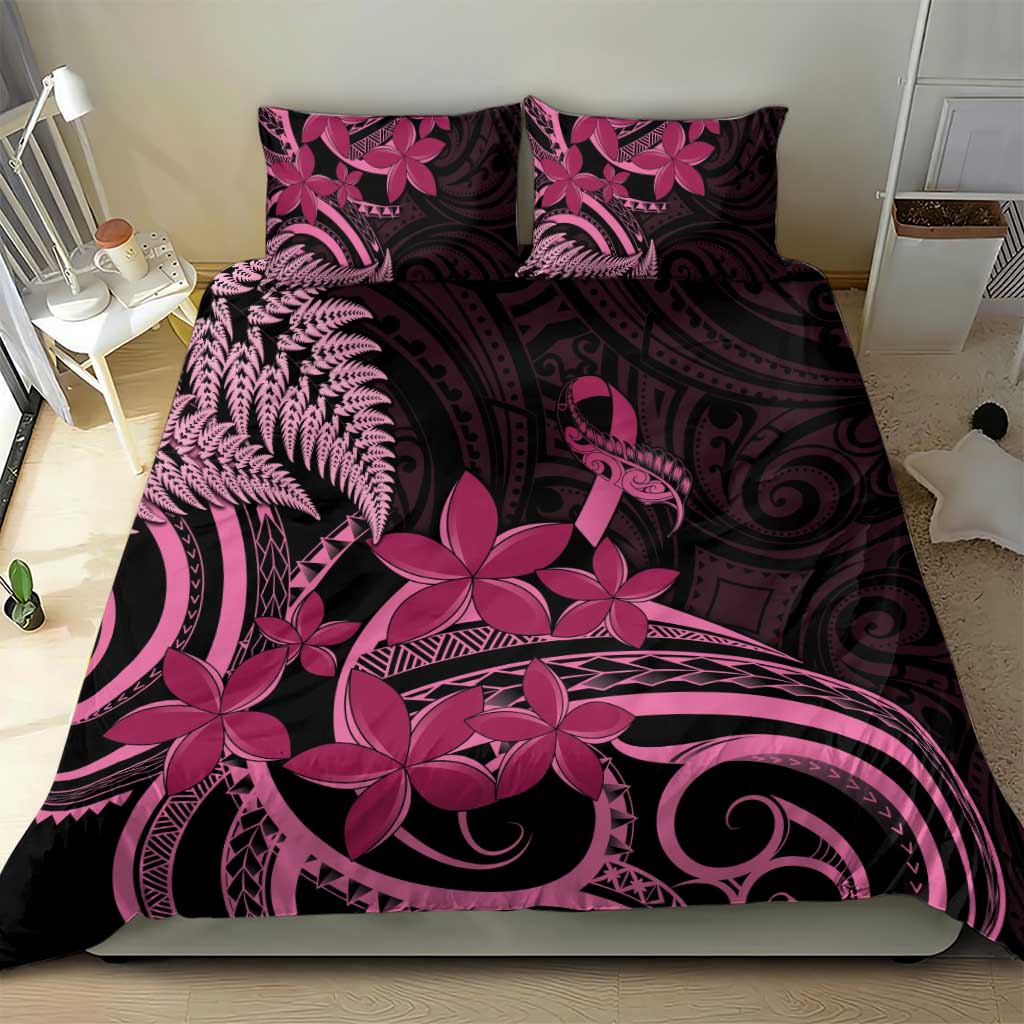 Aotearoa Maori Bedding Set Pink Fern Ribbons on Black - Aussie Hoodie