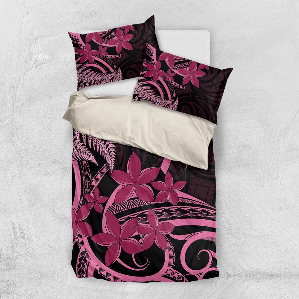 Aotearoa Maori Bedding Set Pink Fern Ribbons on Black - Aussie Hoodie
