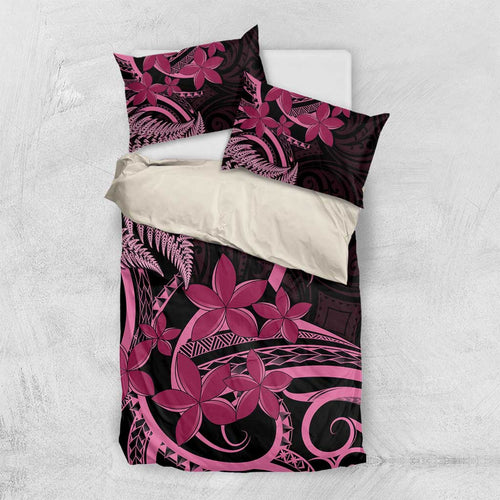 Aotearoa Maori Bedding Set Pink Fern Ribbons on Black - Aussie Hoodie