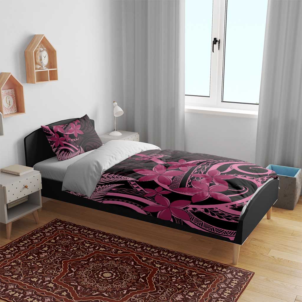 Aotearoa Maori Bedding Set Pink Fern Ribbons on Black - Aussie Hoodie