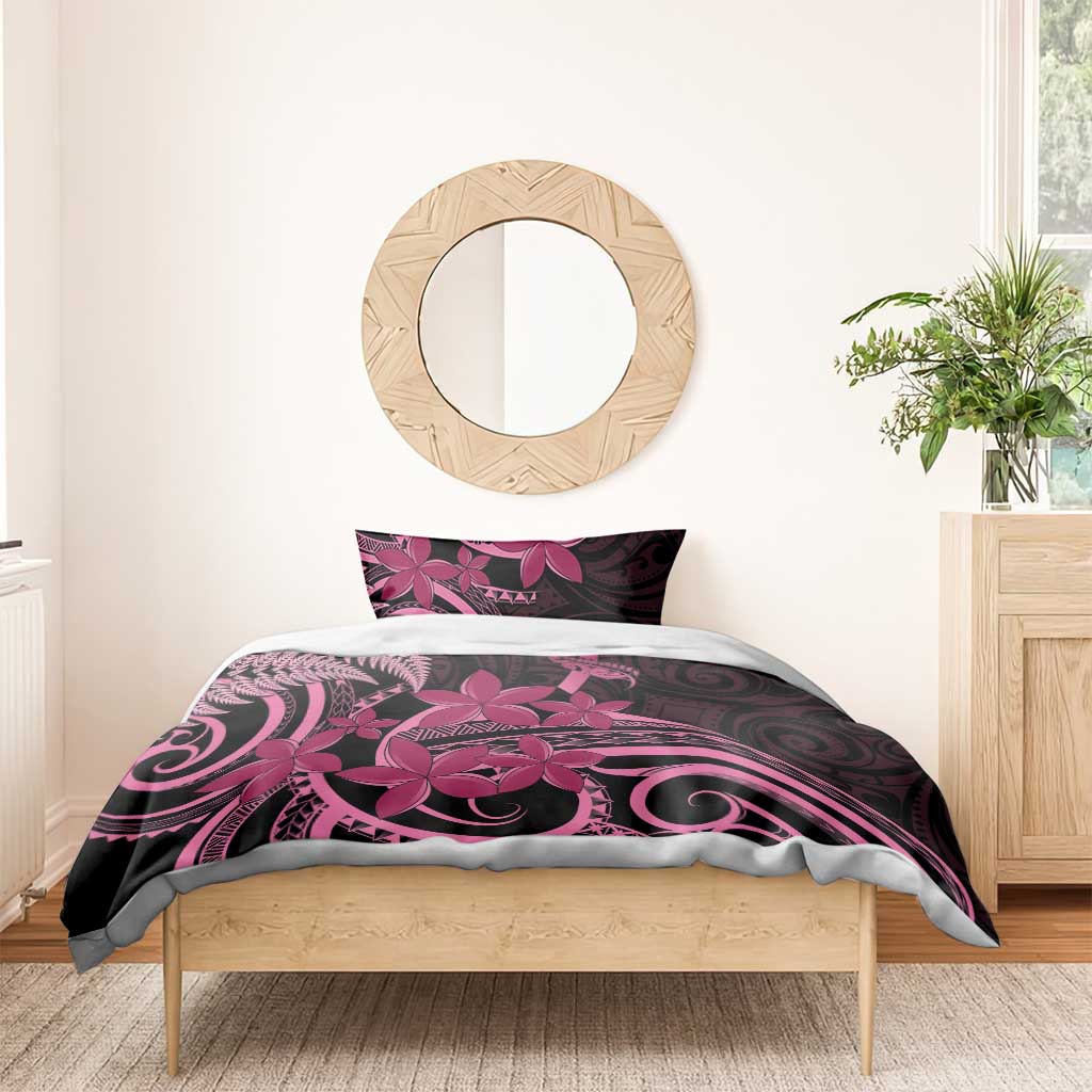 Aotearoa Maori Bedding Set Pink Fern Ribbons on Black - Aussie Hoodie