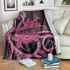 Aotearoa Maori Blanket Pink Fern Ribbons on Black - Aussie Hoodie