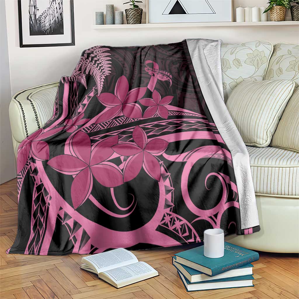 Aotearoa Maori Blanket Pink Fern Ribbons on Black - Aussie Hoodie