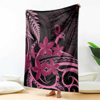 Aotearoa Maori Blanket Pink Fern Ribbons on Black - Aussie Hoodie