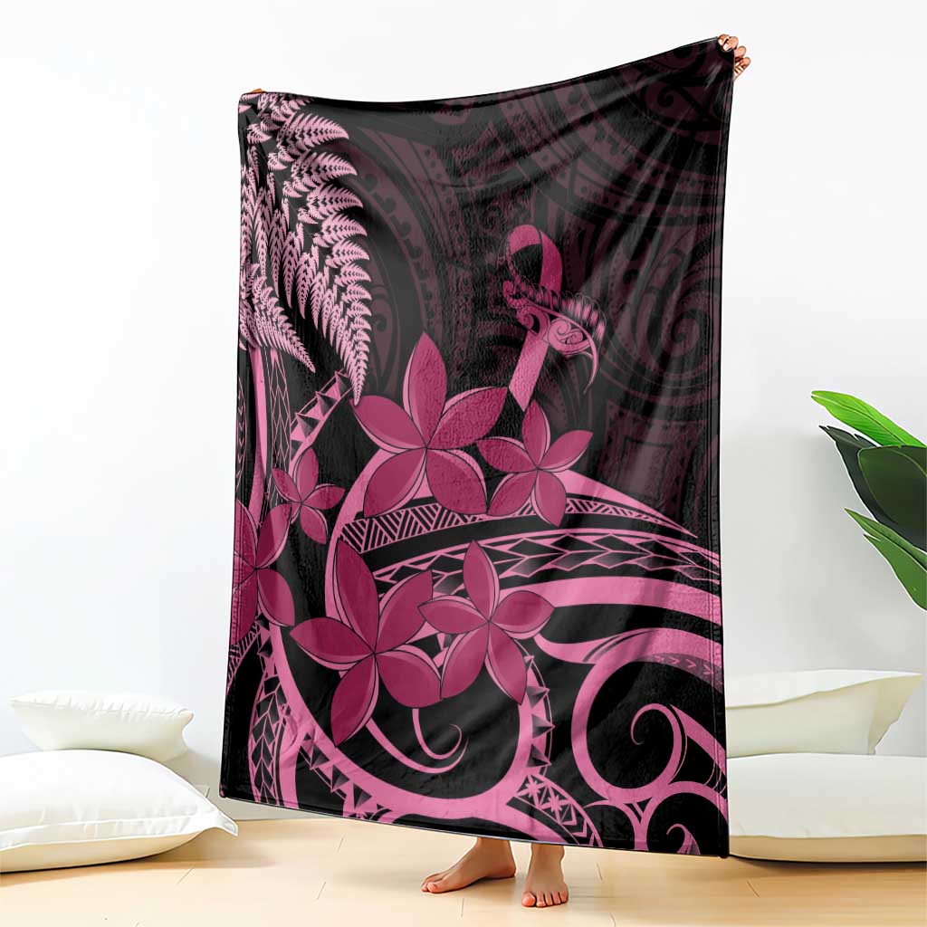 Aotearoa Maori Blanket Pink Fern Ribbons on Black - Aussie Hoodie