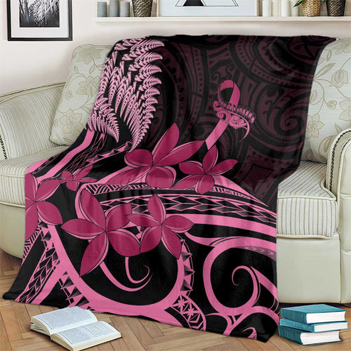 Aotearoa Maori Blanket Pink Fern Ribbons on Black - Aussie Hoodie