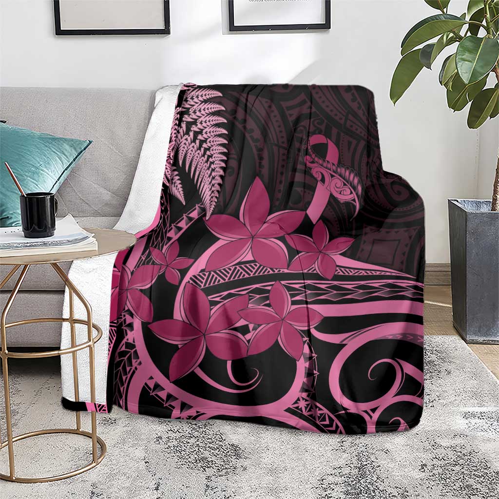 Aotearoa Maori Blanket Pink Fern Ribbons on Black - Aussie Hoodie
