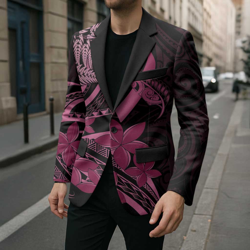 Aotearoa Maori Blazer Pink Fern Ribbons on Black - Aussie Hoodie