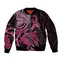 Aotearoa Maori Bomber Jacket Pink Fern Ribbons on Black - Aussie Hoodie