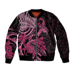 Aotearoa Maori Bomber Jacket Pink Fern Ribbons on Black - Aussie Hoodie