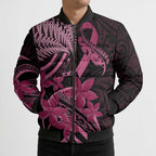 Aotearoa Maori Bomber Puffer Jacket Pink Fern Ribbons on Black - Aussie Hoodie