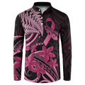 Aotearoa Maori Button Sweatshirt Pink Fern Ribbons on Black - Aussie Hoodie