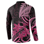 Aotearoa Maori Button Sweatshirt Pink Fern Ribbons on Black - Aussie Hoodie