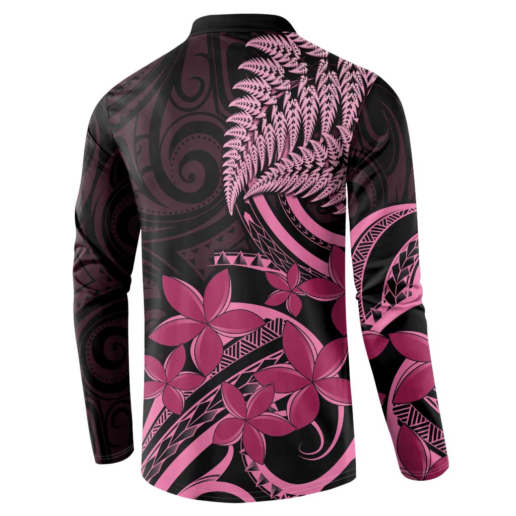Aotearoa Maori Button Sweatshirt Pink Fern Ribbons on Black - Aussie Hoodie