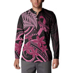 Aotearoa Maori Button Sweatshirt Pink Fern Ribbons on Black - Aussie Hoodie