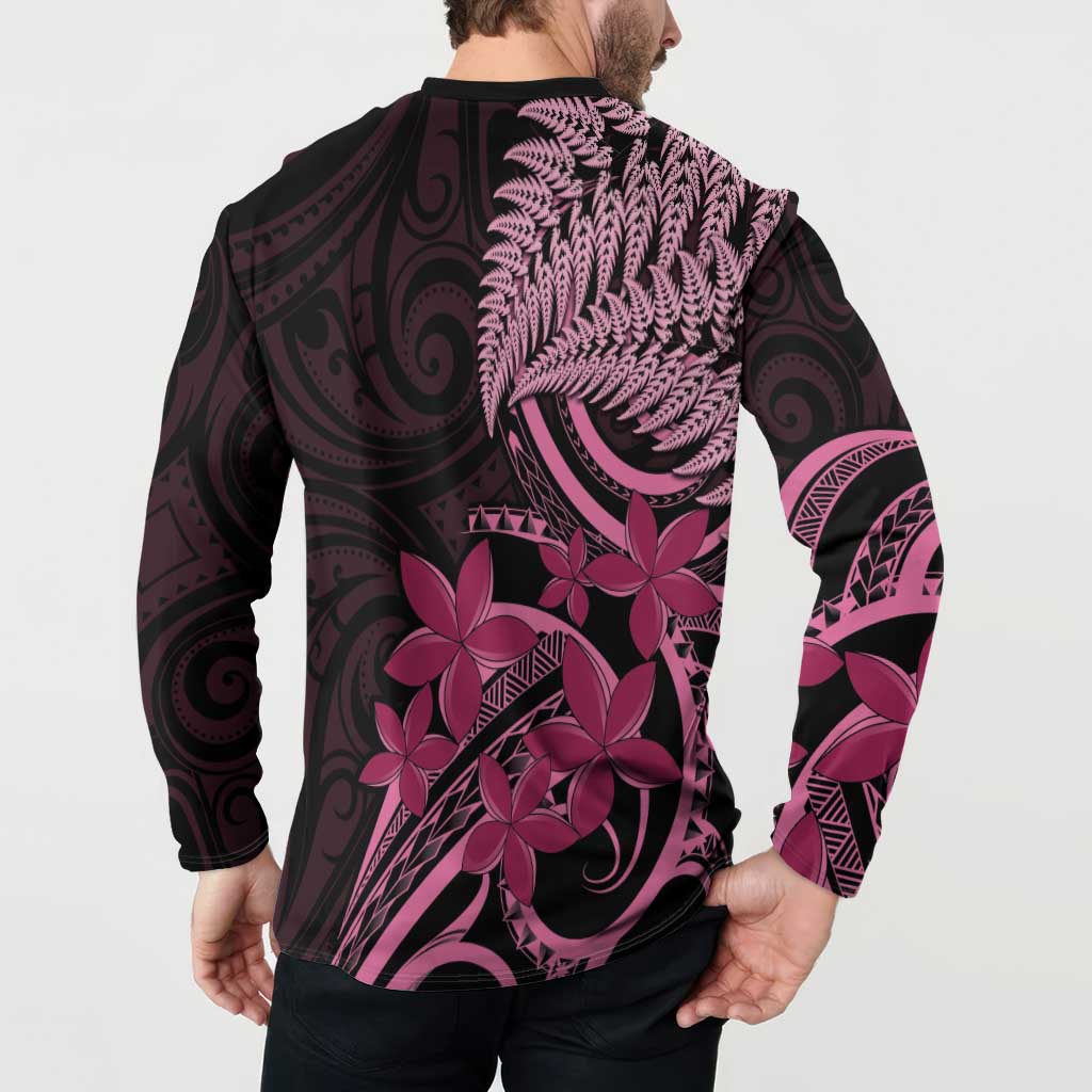 Aotearoa Maori Button Sweatshirt Pink Fern Ribbons on Black - Aussie Hoodie