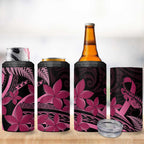 Aotearoa Maori 4 in 1 Can Cooler Tumbler Pink Fern Ribbons on Black - Aussie Hoodie
