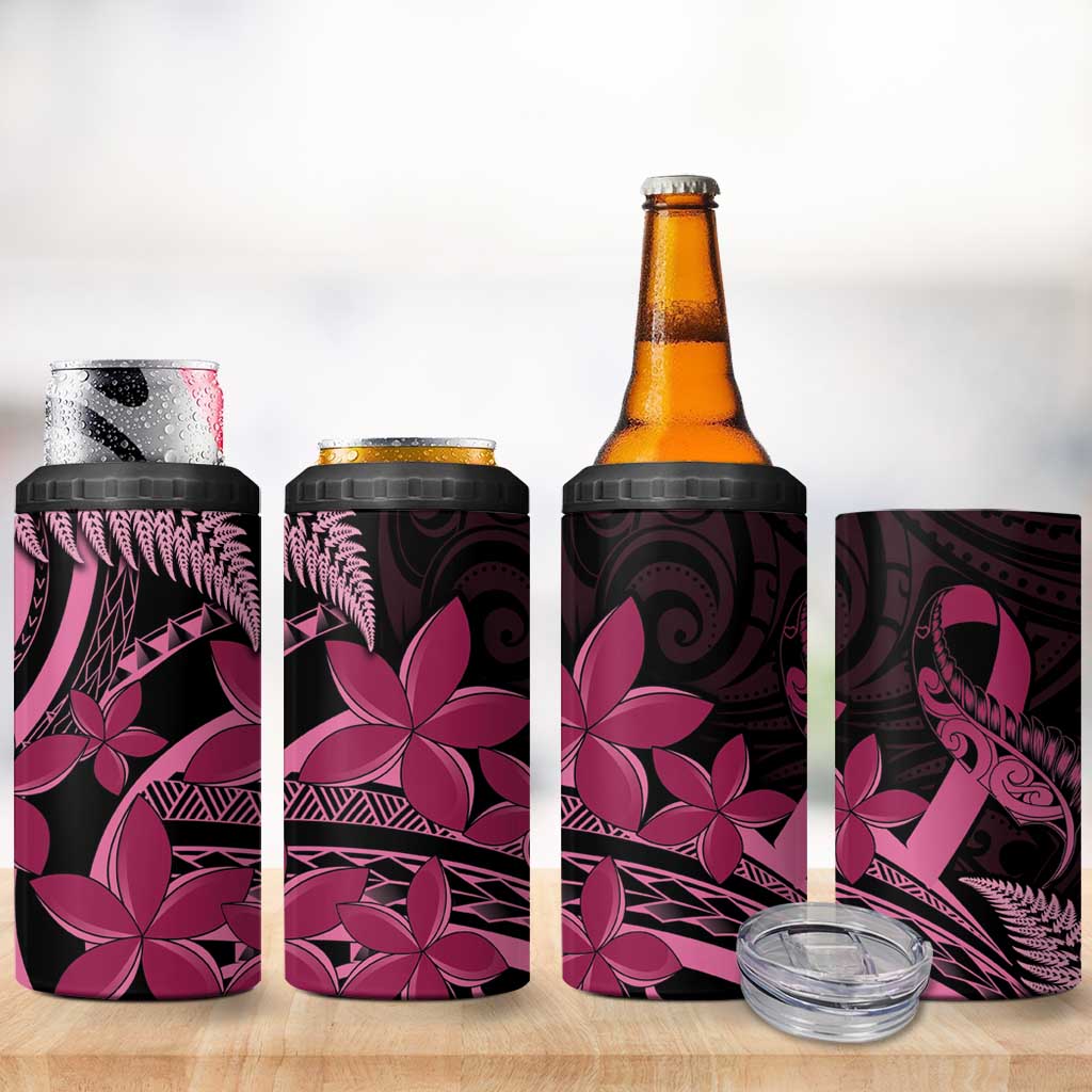 Aotearoa Maori 4 in 1 Can Cooler Tumbler Pink Fern Ribbons on Black - Aussie Hoodie