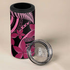 Aotearoa Maori 4 in 1 Can Cooler Tumbler Pink Fern Ribbons on Black - Aussie Hoodie