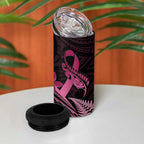 Aotearoa Maori 4 in 1 Can Cooler Tumbler Pink Fern Ribbons on Black - Aussie Hoodie