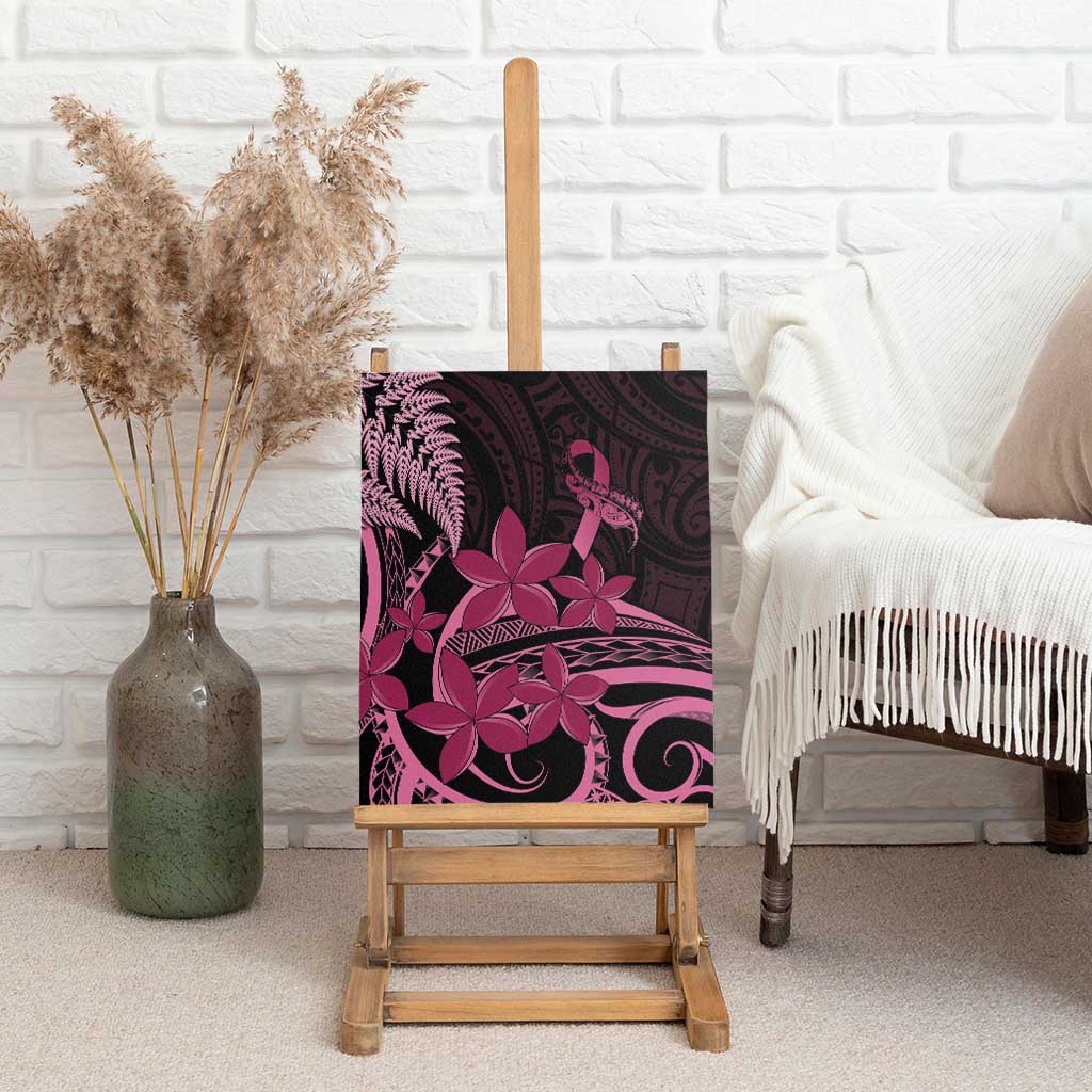 Aotearoa Maori Canvas Wall Art Pink Fern Ribbons on Black - Aussie Hoodie