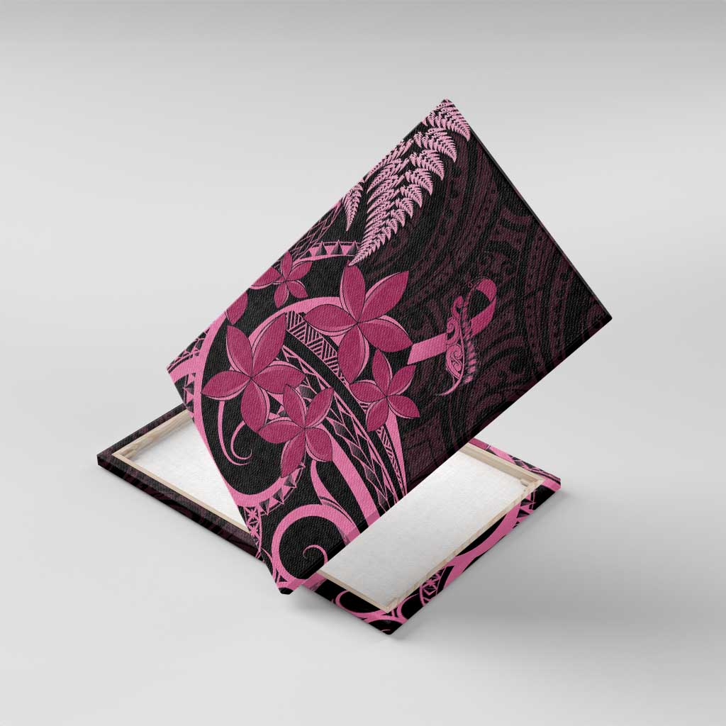 Aotearoa Maori Canvas Wall Art Pink Fern Ribbons on Black - Aussie Hoodie