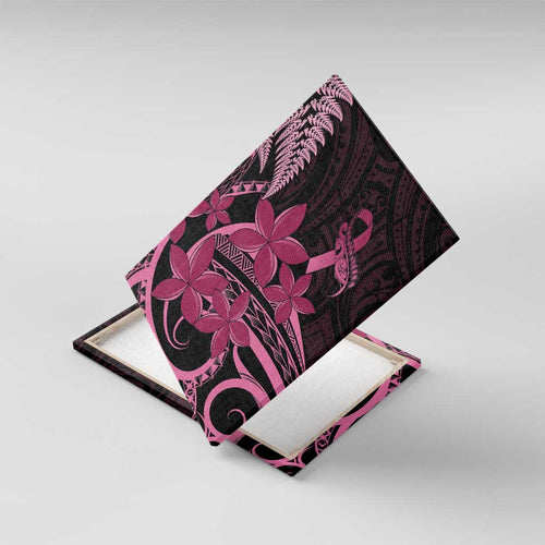 Aotearoa Maori Canvas Wall Art Pink Fern Ribbons on Black - Aussie Hoodie