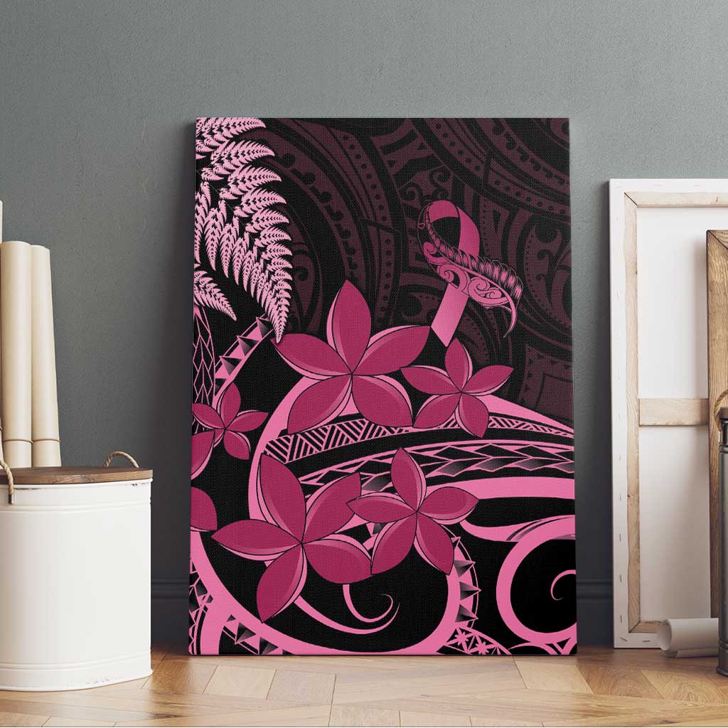Aotearoa Maori Canvas Wall Art Pink Fern Ribbons on Black - Aussie Hoodie