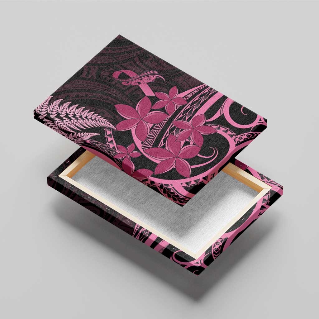 Aotearoa Maori Canvas Wall Art Pink Fern Ribbons on Black - Aussie Hoodie