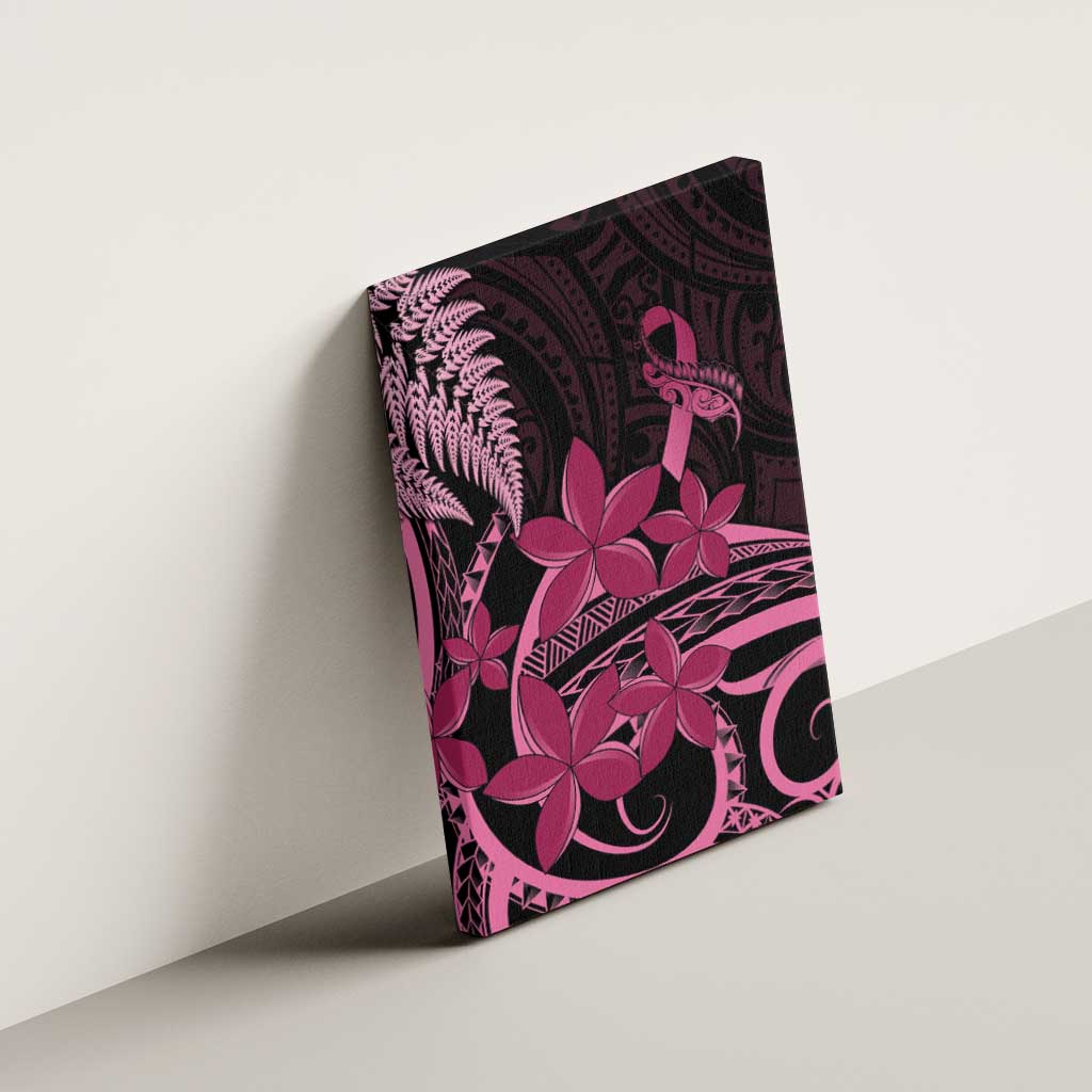 Aotearoa Maori Canvas Wall Art Pink Fern Ribbons on Black - Aussie Hoodie