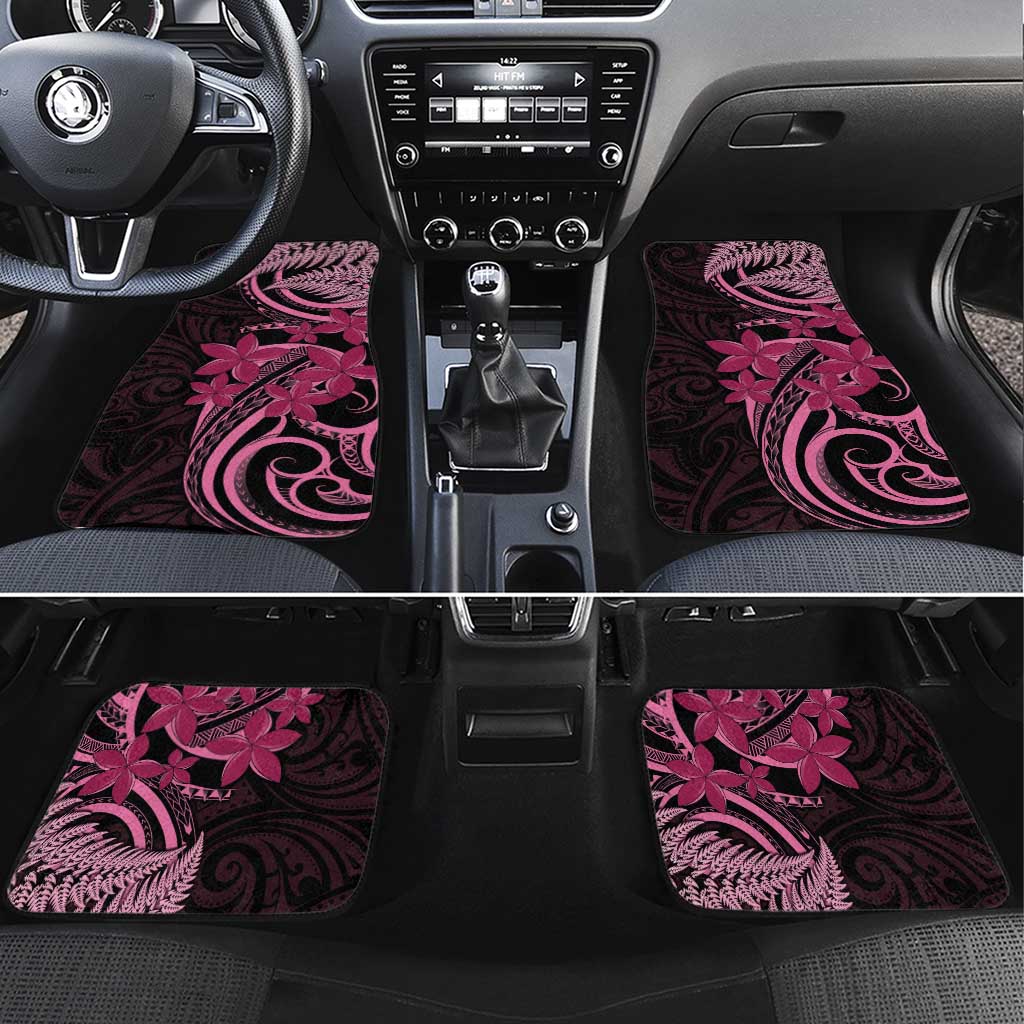 Aotearoa Maori Car Mats Pink Fern Ribbons on Black - Aussie Hoodie