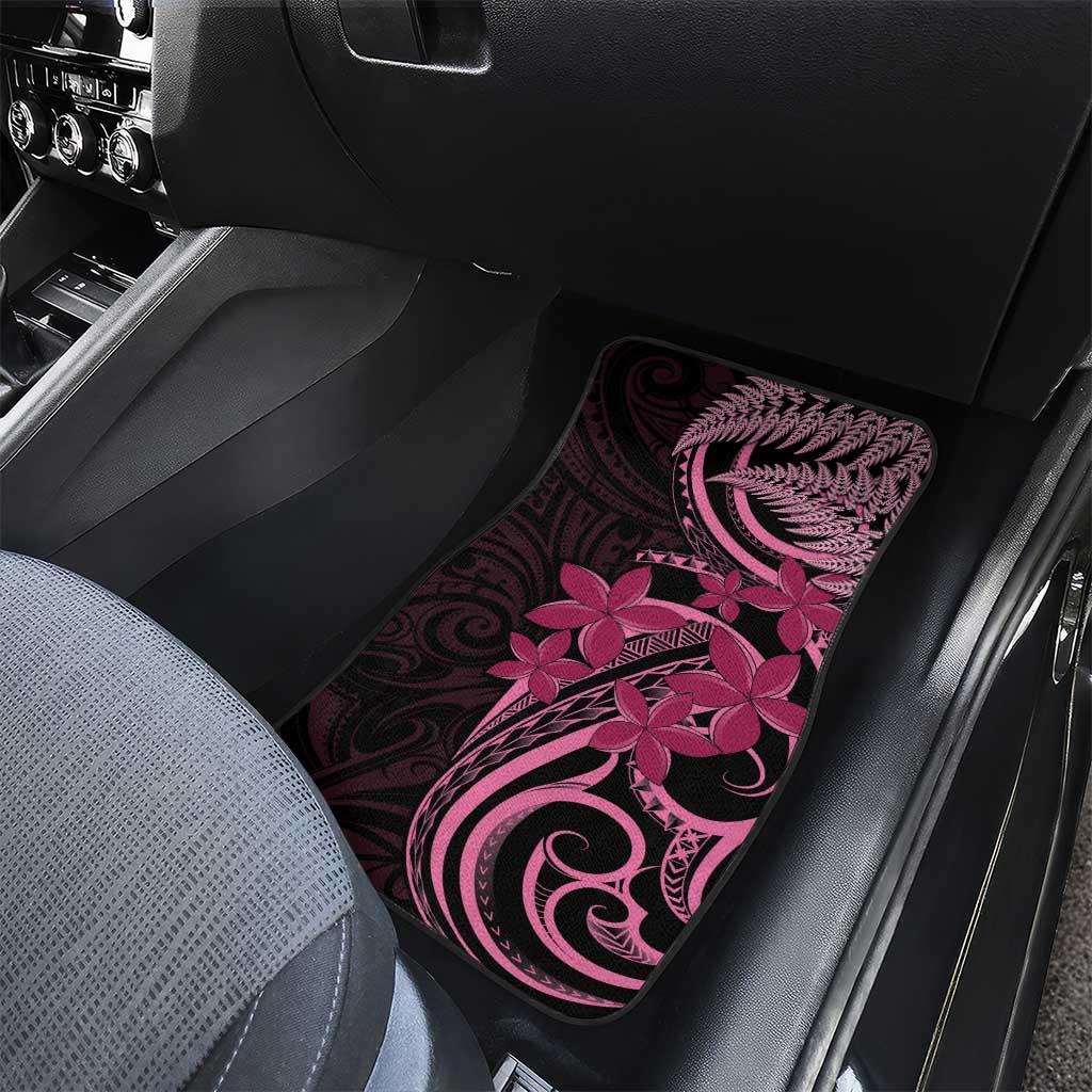 Aotearoa Maori Car Mats Pink Fern Ribbons on Black - Aussie Hoodie