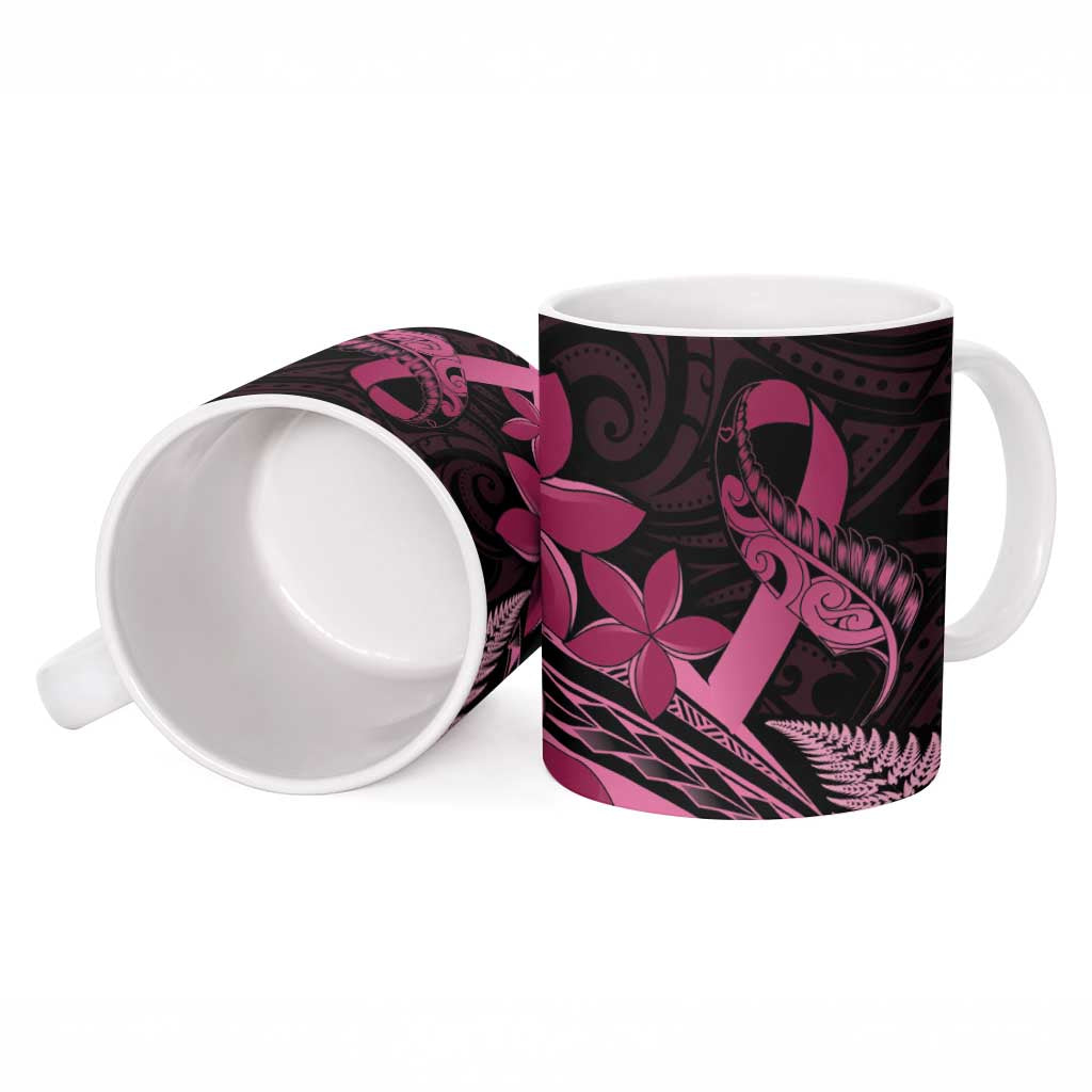Aotearoa Maori Ceramic Mug Pink Fern Ribbons on Black - Aussie Hoodie