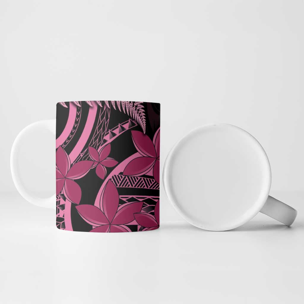 Aotearoa Maori Ceramic Mug Pink Fern Ribbons on Black - Aussie Hoodie