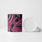 Aotearoa Maori Ceramic Mug Pink Fern Ribbons on Black - Aussie Hoodie
