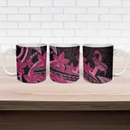 Aotearoa Maori Ceramic Mug Pink Fern Ribbons on Black - Aussie Hoodie