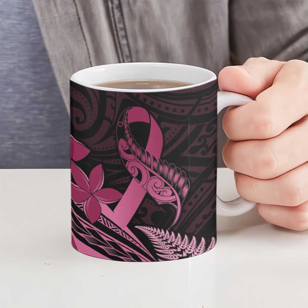 Aotearoa Maori Ceramic Mug Pink Fern Ribbons on Black - Aussie Hoodie