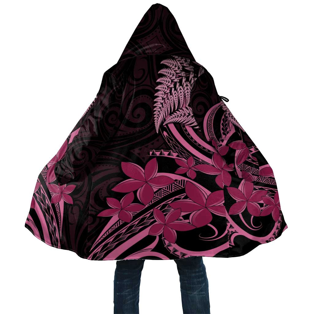 Aotearoa Maori Cloak Pink Fern Ribbons on Black - Aussie Hoodie