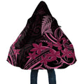 Aotearoa Maori Cloak Pink Fern Ribbons on Black - Aussie Hoodie