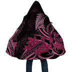 Aotearoa Maori Cloak Pink Fern Ribbons on Black - Aussie Hoodie