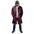 Aotearoa Maori Cloak Pink Fern Ribbons on Black - Aussie Hoodie